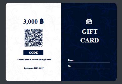 Example of Thai cooking class gift card